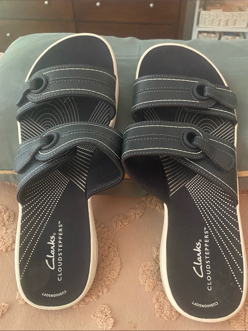 Clarks Navy Blue Cloudsteppers Adjustable Double-Strap Slide Sandals